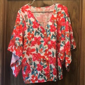 Floral Top with Kimono-Style Sleeves